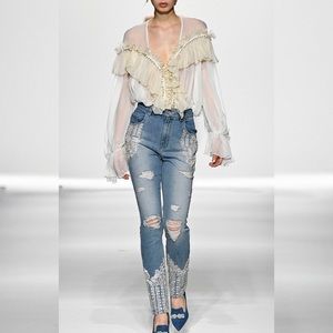 Jonathan Simkhai Grommet Ruffle Silk Blouse